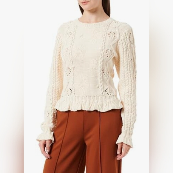7 For All Mankind Sweaters - Ivory Ruffled Hem Cable Knit Sweater